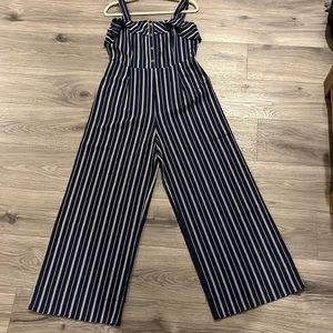 Large Navy and white pinstripe jumpsuite.